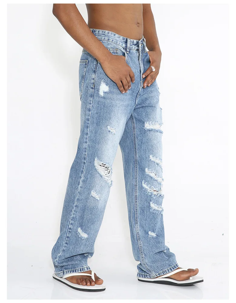2024 Designer Denim zerstört gewaschen hellblau Mode zerrissene Männer Jeans_voghion.com