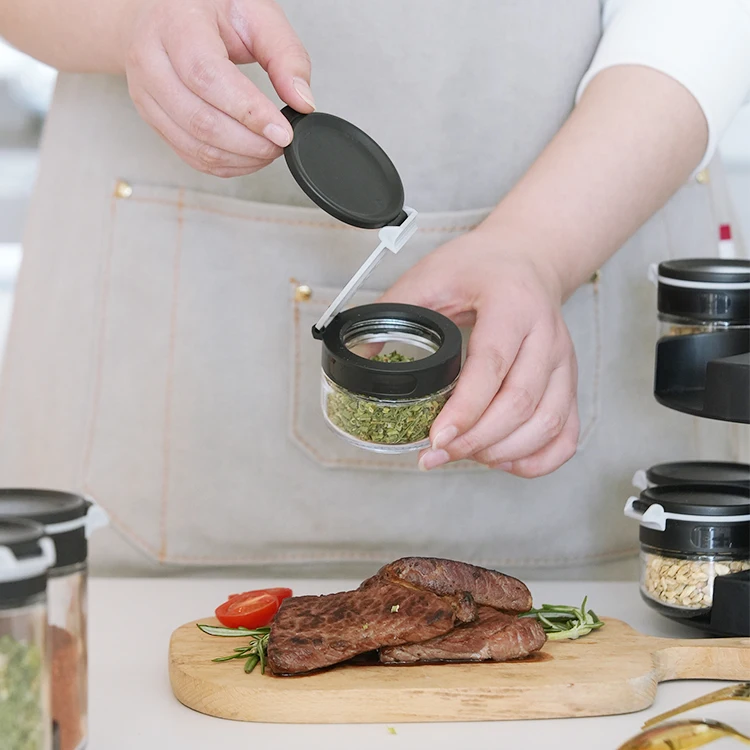 Черный Регулируемый органайзер для приправ вращающаяся стойка специй из нержавеющей стали со стеклянной бутылкой соли и перца в шкафу