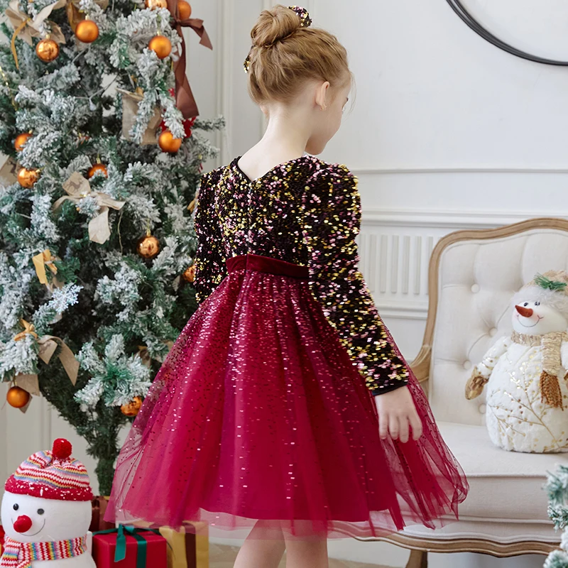 white christmas dresses Long Sleeve Red Sequin Dress | Maggy Girl Dress main image 0