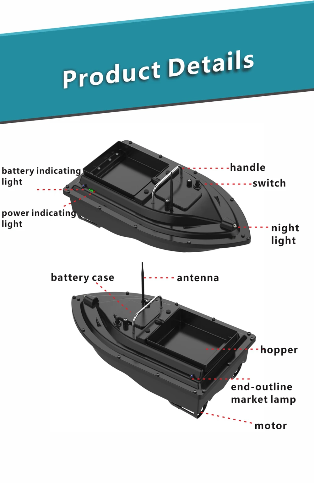 New Big Hopper Remote Control Boat Fishing Bait Boat GPS Powerful Two Motors Heavy Load 2kg Weight Cruise Fishing RC Bait Boat