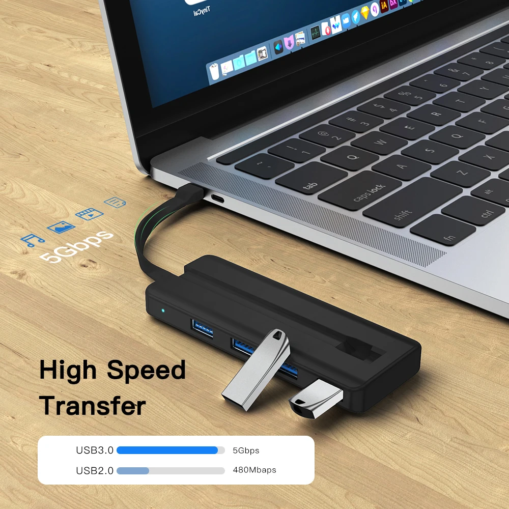 ABS Housing Type C Hub 4 Ports Usb-C to USB 3.0 5Gbps Splitter Converter USB C Hub for PC Laptop with RGB Light