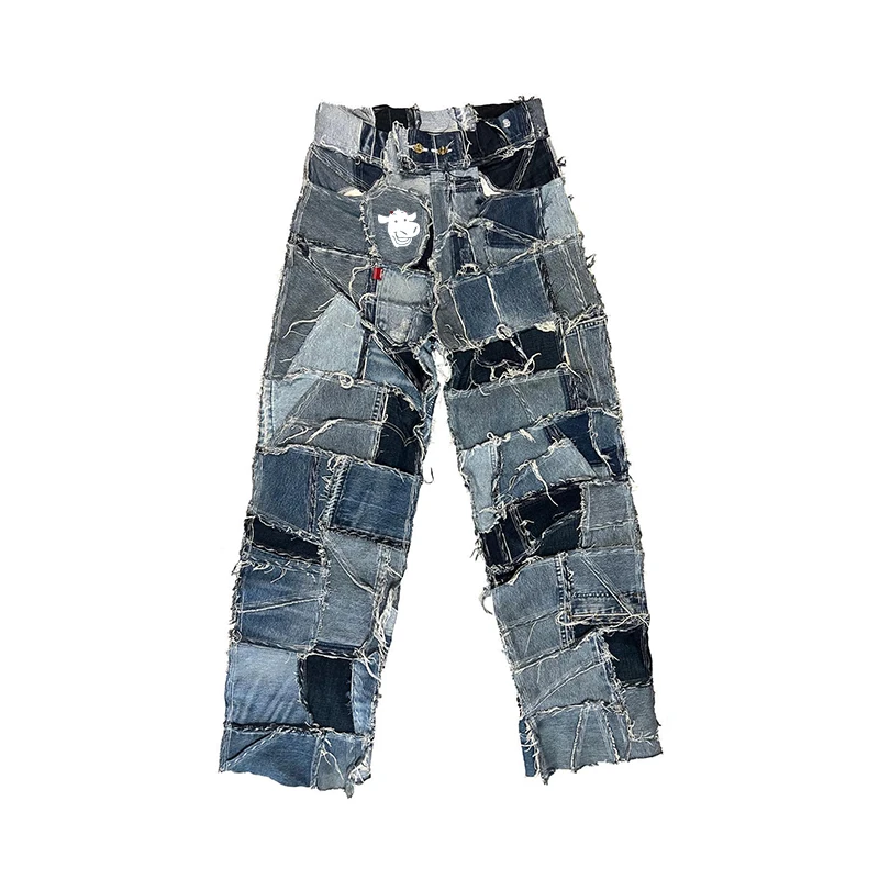 DiZNEW Streetwear Custom Designer Frayed Trousers Denim Pants Ripped Skinny Jeans Men supplier