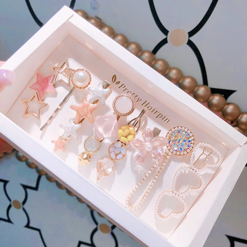 Pearl Crystal Hairgrips 7pcs Set Hair Clips Princess Fashion Women Vintage Pearl Marbling Hairgrip Accessories