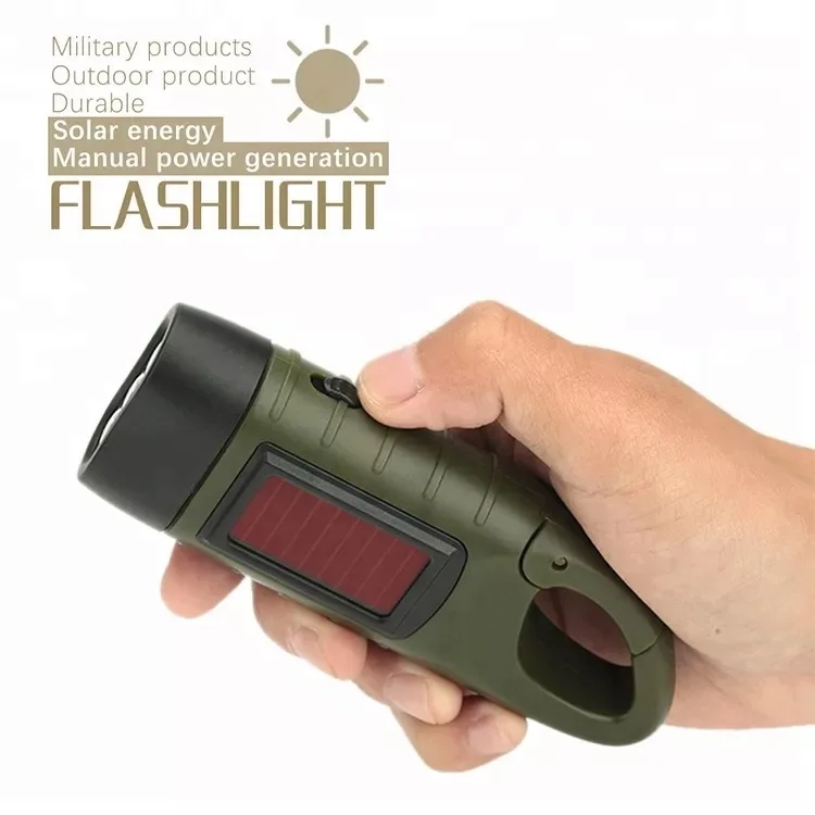 Emergency Hand Crank Dynamo Solar Flashlight Rechargeable LED Lamp for Outdoor Camping Hand Cranking Solar Powered Flashlight