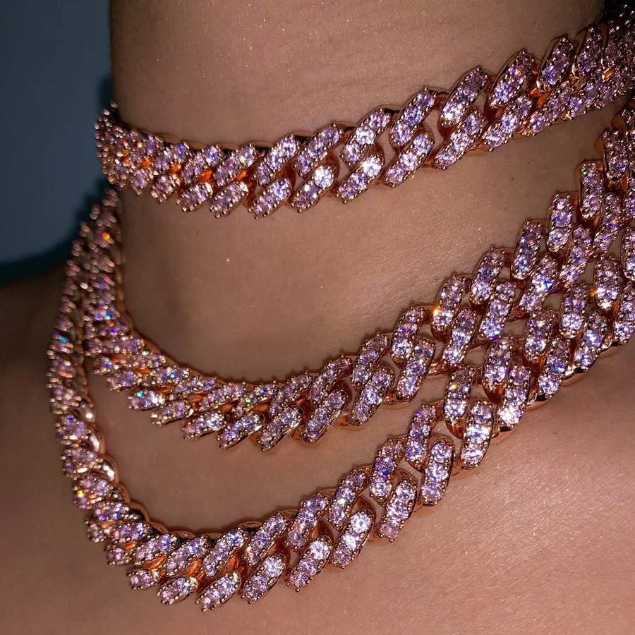rainbow pink red half enamel half cz cuban link chain choker women necklace  high quality 11mm ice out hip hop women jewelry - AliExpress