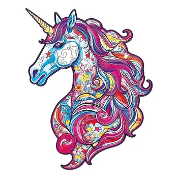 Wholesale OEM Wooden Puzzles, Unicorn Unique Animal Wood Cut Puzzles, ODM Customize Logo Wooden Jigsaw Puzzles for Adults