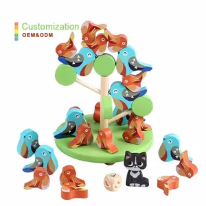 Montessori Early Education Block Set Wooden Stacked Bird & Animal Building Blocks Balance Game & Tumbler Toys