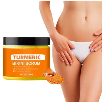 OEM turmeric brightening bikini scrub with kojic acid Exfoliator Underarm bikini remove dark spots body scrub