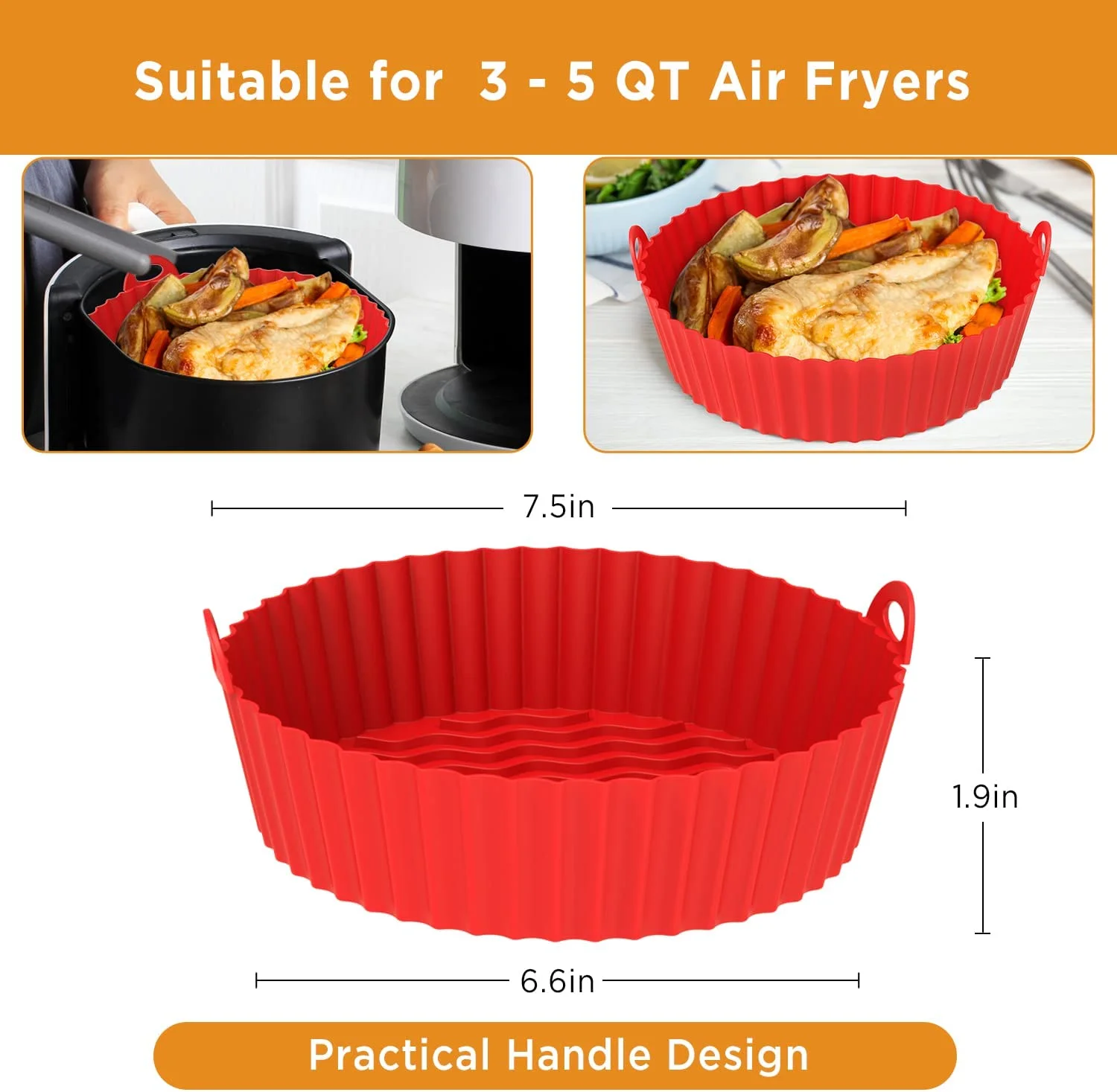 Non Stick Foldable Reusable 7 8inch Silicone Pot Basket Airfryer Silicone Air Fryer Liners