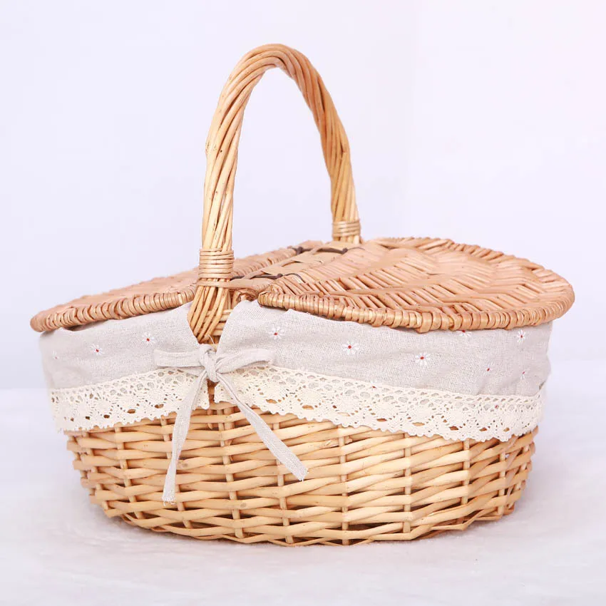 Oval Handmade Durable Wicker Picnic Storage Basket Willow Woven Basket
