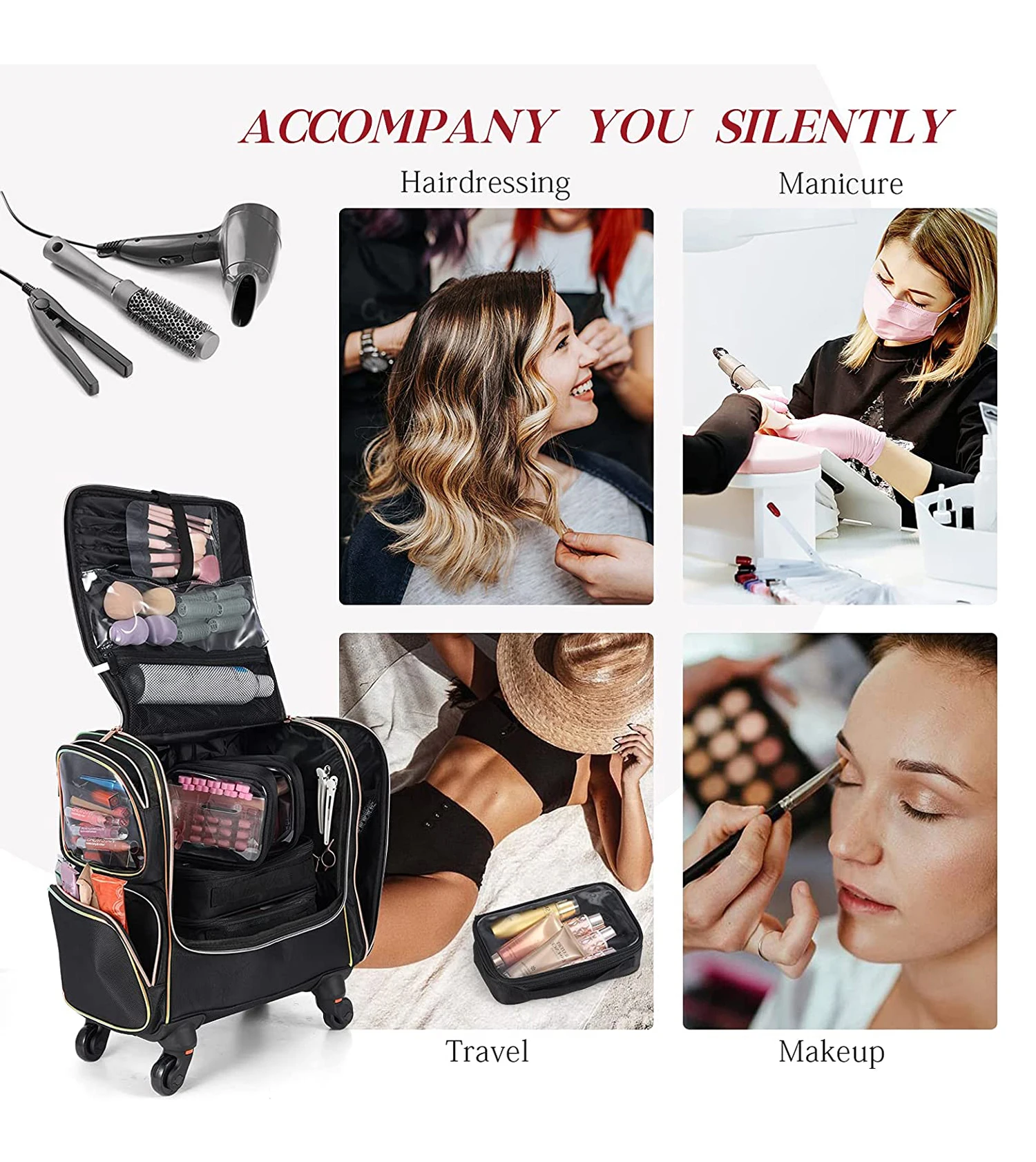 Wheeled Professional Makeup Case Travel Cosmetic Organizer Barber Bag ...