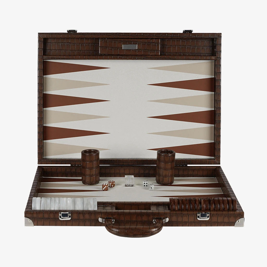Large Brown Crocodile Backgammon Set Board for 44mm Checkers