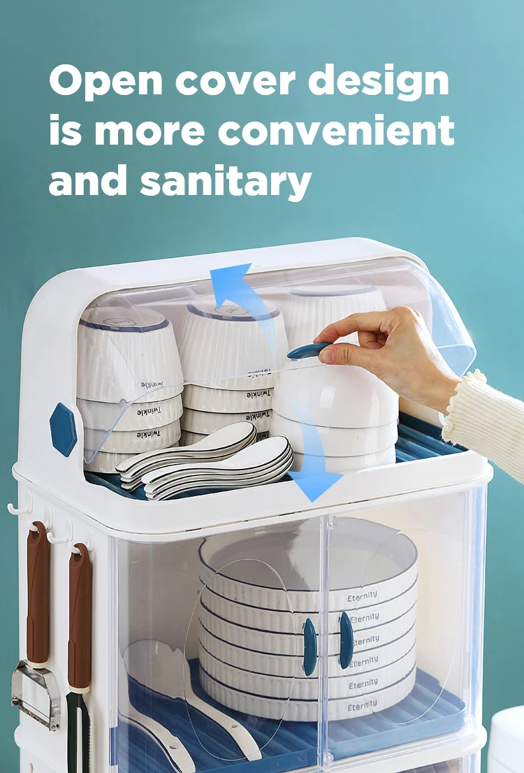 Dish Rack With Cover Doublelayer Plastic Layered Cupboard Tableware