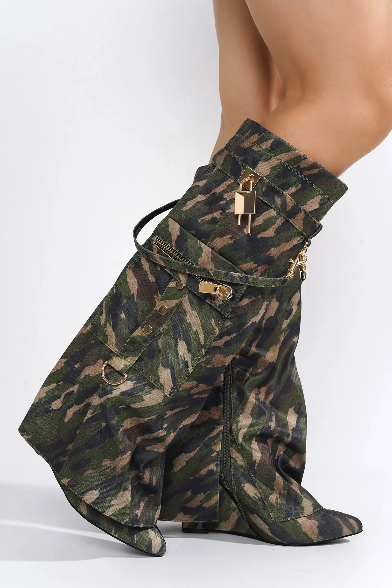 Lady Winter Knee-high Boot Big Size Wedge Heel With Lock Women Shark Boots High Quality - Image 3