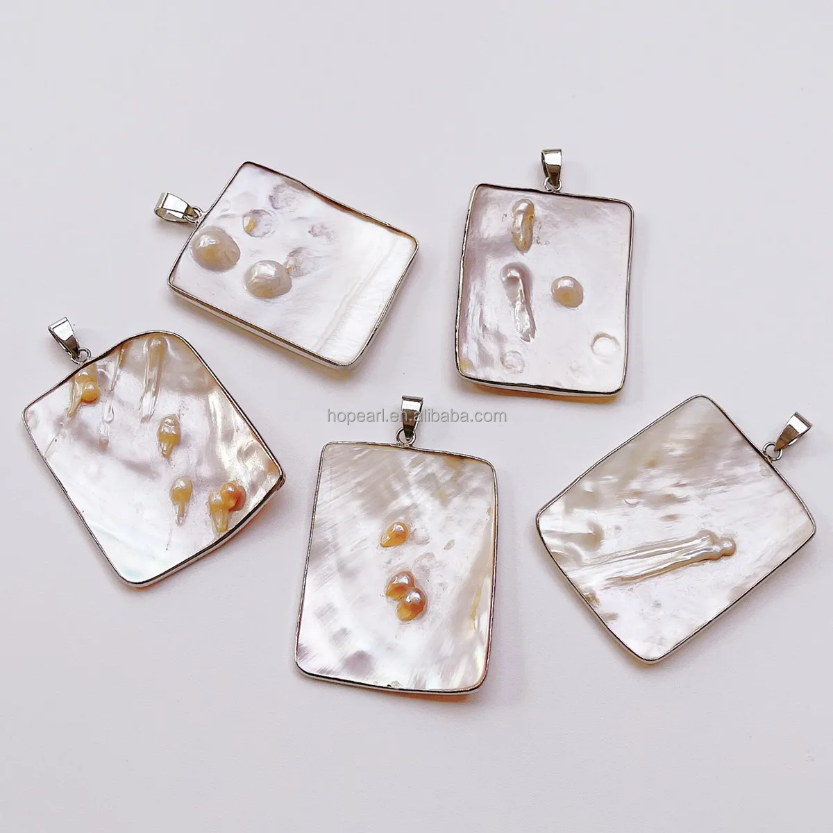 MOP184 Rectangle Blister Pearl Shell Focal Pendant Mother of Pearl