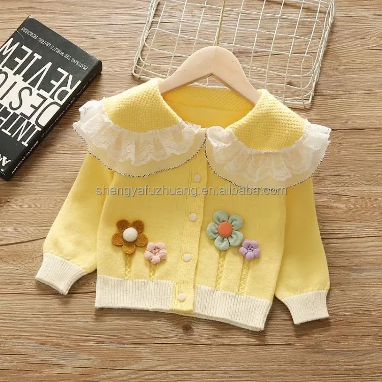 New hot spring and summer solid color hollow knitted cardigan baby girls' sweaters