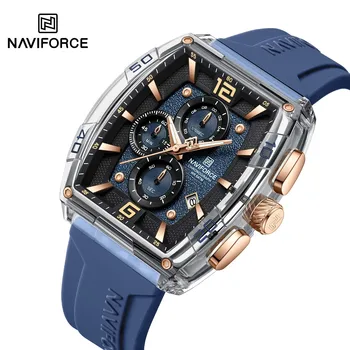 NAVIFORCE 6101 Men's Quartz Watch Casual Outdoor Sports Fashion Tonneau Dial Luminous Waterproof Silicone Strap Luxury