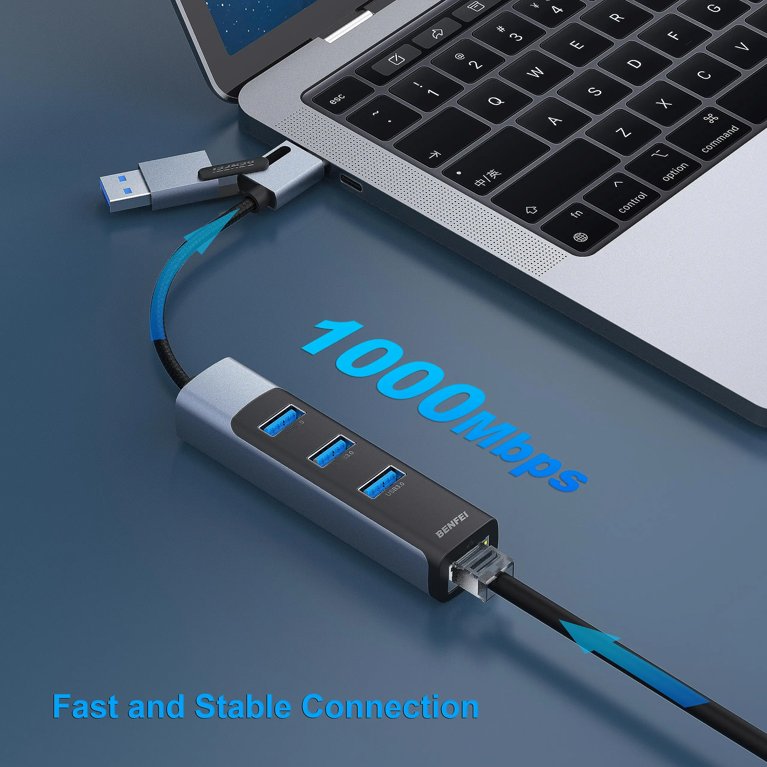 BENFEI 2 In1 USB-C/USB 3.0 to Ethernet Adapter Support 1000Mbps with 3*USB 3.0 Ports
