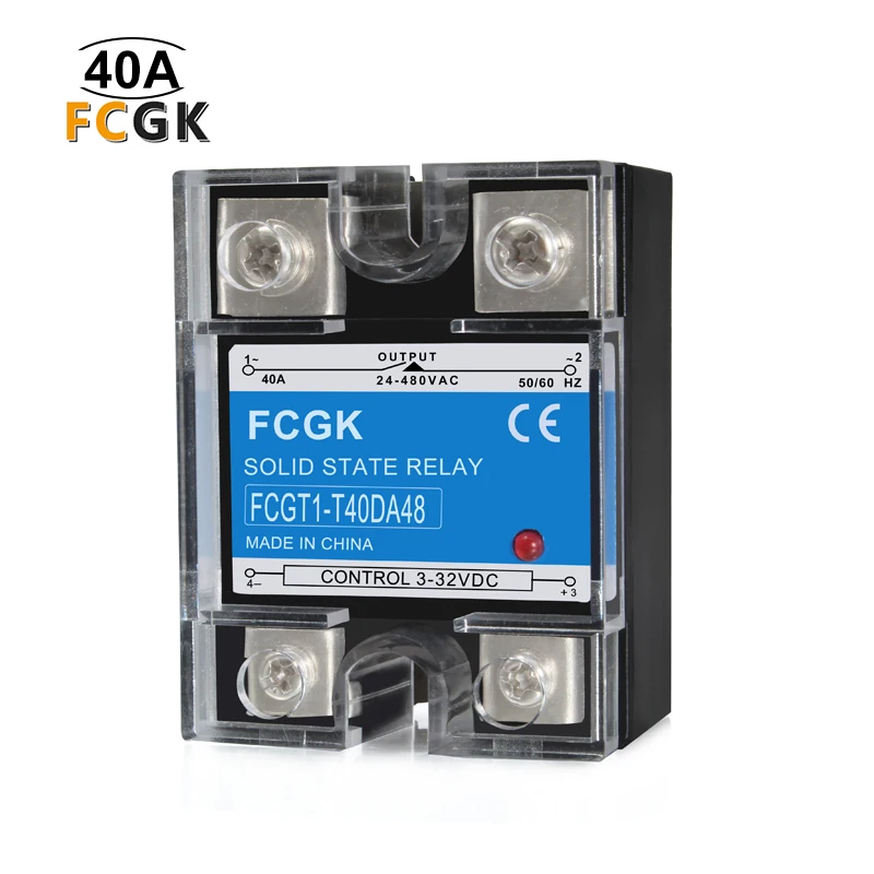 FCGK High Voltage Single Phase Solid State Relay Dc to Ac Ssr40da 3 to 32v 400vac Ssr Relay 40amps