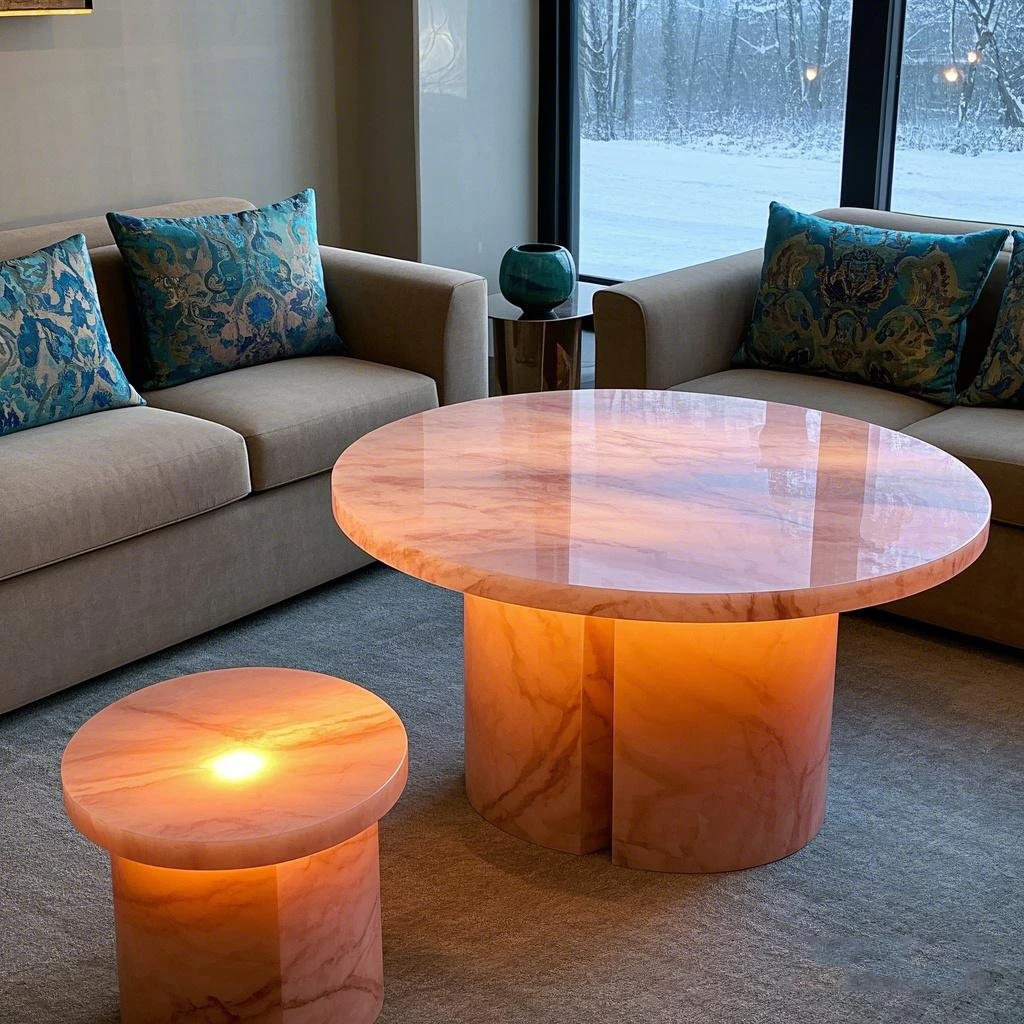 Modernt elegant agat-marmor-kaffebord med skinende jade- og onyx-bordplade samt gennemsigtig marmor til stue og ombygning af boligmøbler