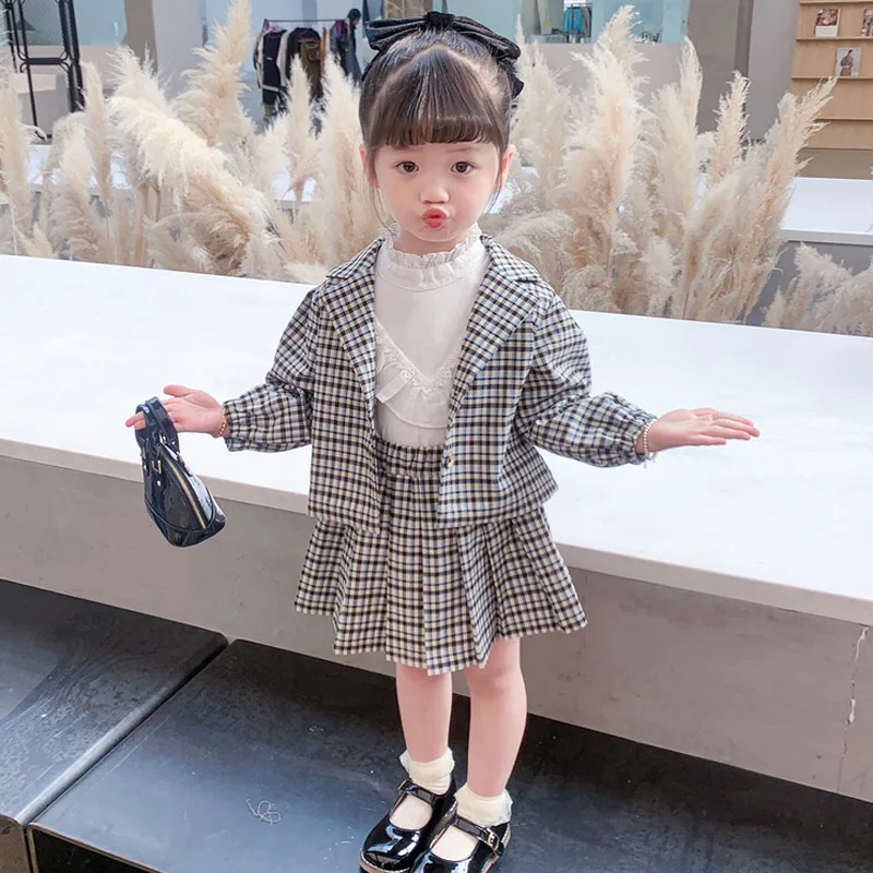 Autumn Spring Fashion Plaid Jackets And Skirts Outfits Suits For Girls 2  Piece Clothing Sets Kid Children School Uniform Clothes - AliExpress