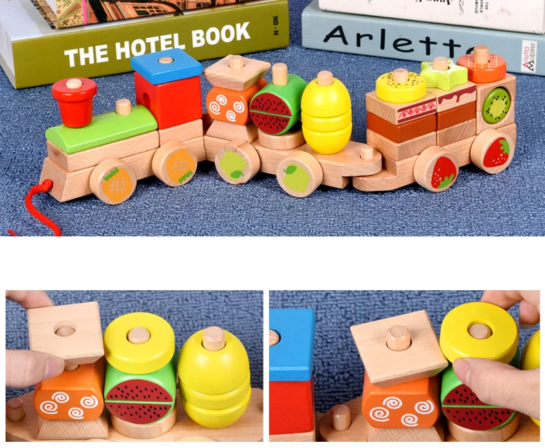 Montessori Fruit Train Set Shape Matching DIY Stacking Blocks Geometric ...