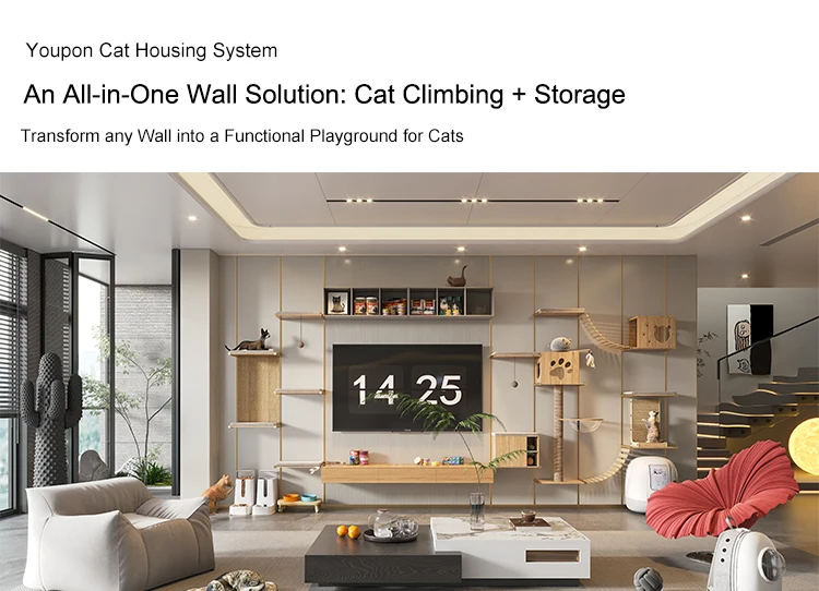 YOUPON Custom Modern Design Durable WPC/Oak Cat Treehouse with Large Space for Indoor Multi-Functional Climbing Frame details