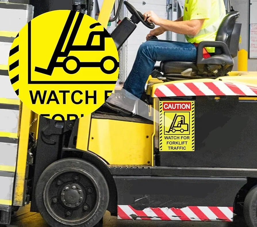 Customized Caution Watch for Forklift Traffic Sign Stickers 7 X 10 Inch