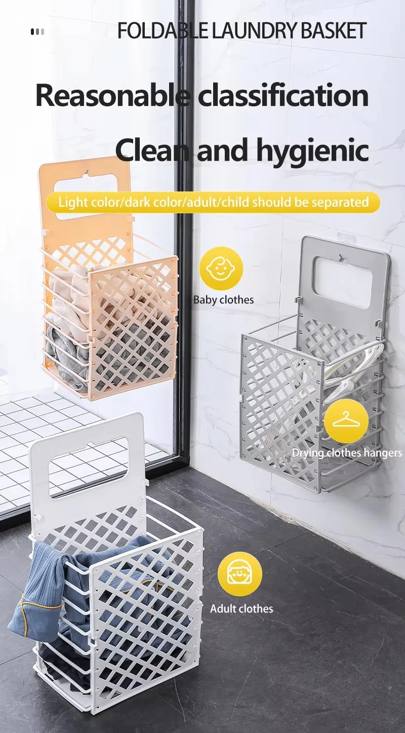 Top Seller Agile Collapsible Plastic Laundry Basket Wall Mounted Bathroom Washing Machine Storage Organizer factory