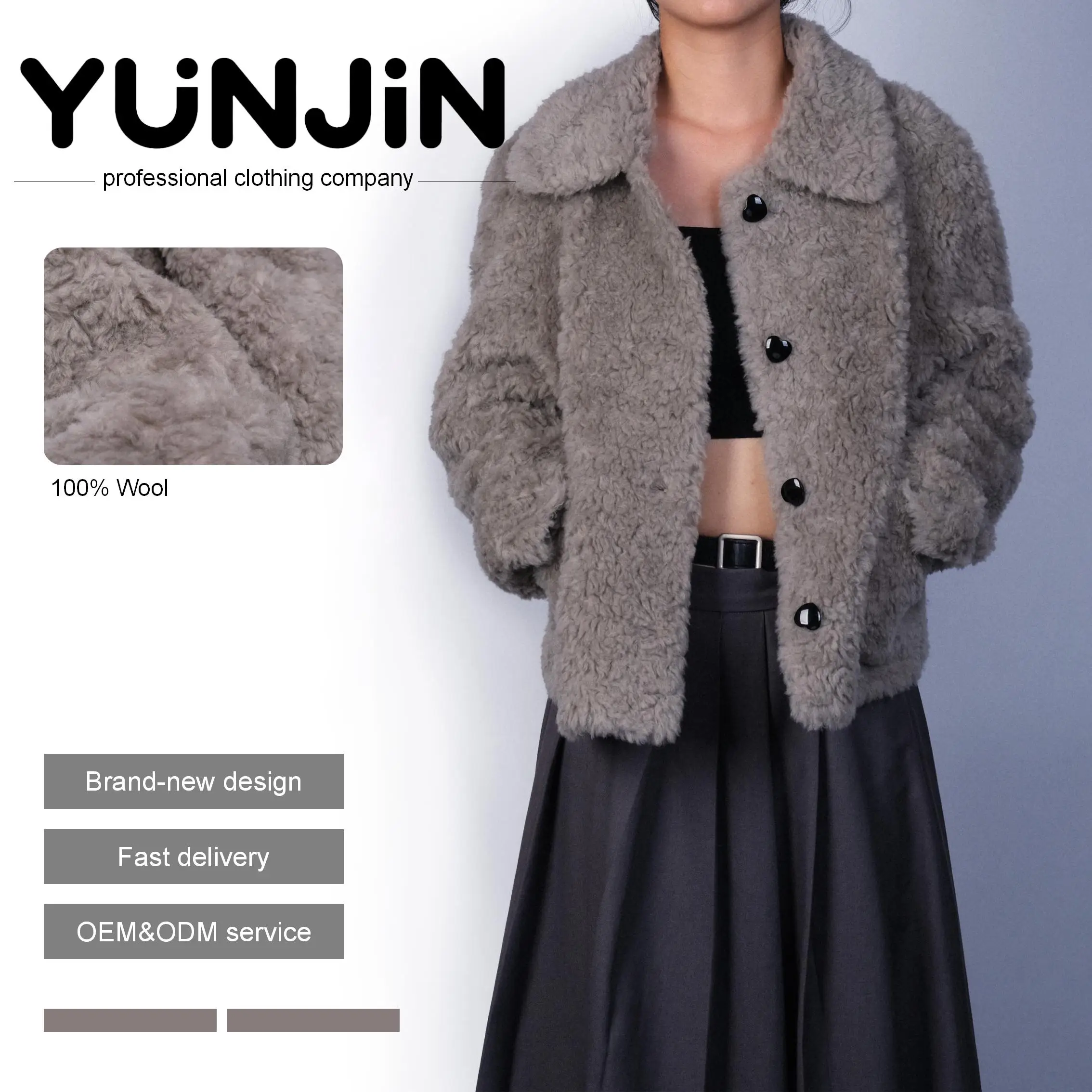 YUNJIN Luxury Single Breasted Warm Lamb Fleece Black