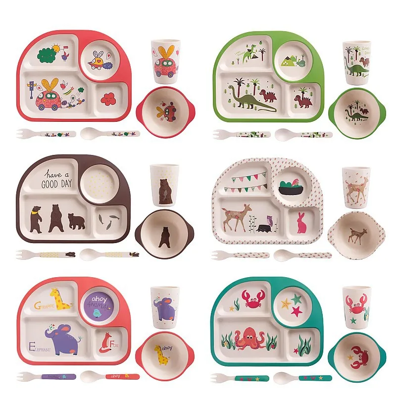 2022 New Bamboo Fiber Children Tableware Kids Plates And Bowls