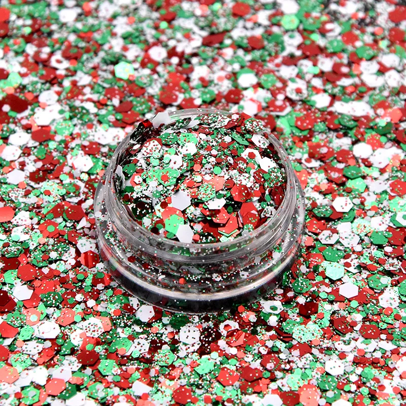 Red & Green Chunky Glitter Mix, Wholesale Bulk - CM15 Jingle Bells