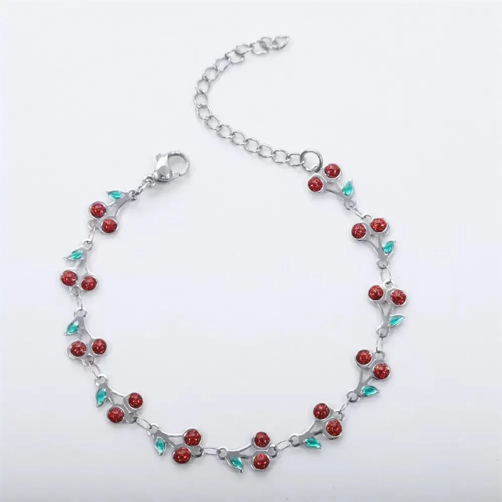 18K Gold Plated Cherry Charm Bracelet for Women