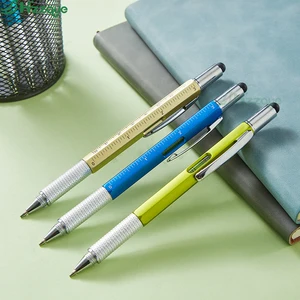 Custom Logo 6-in-1Multifunctional Office Supplies 1.0mm Plastic Ballpoint Pen with Level Gauge Screwdriver Utensils for Teaching