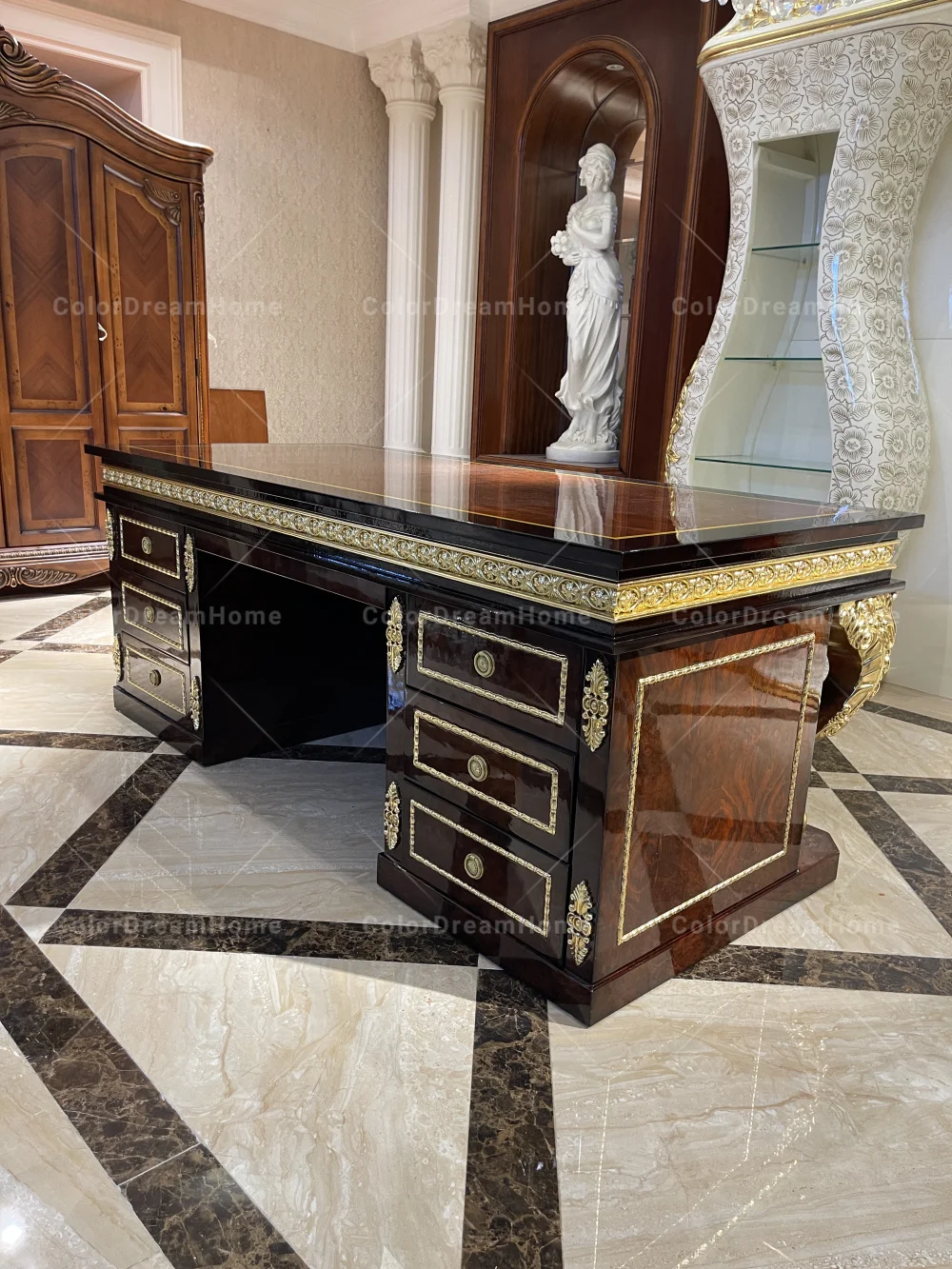 Royal Office Furniture Luxury Classic Carving Wooden Computer Desk ...