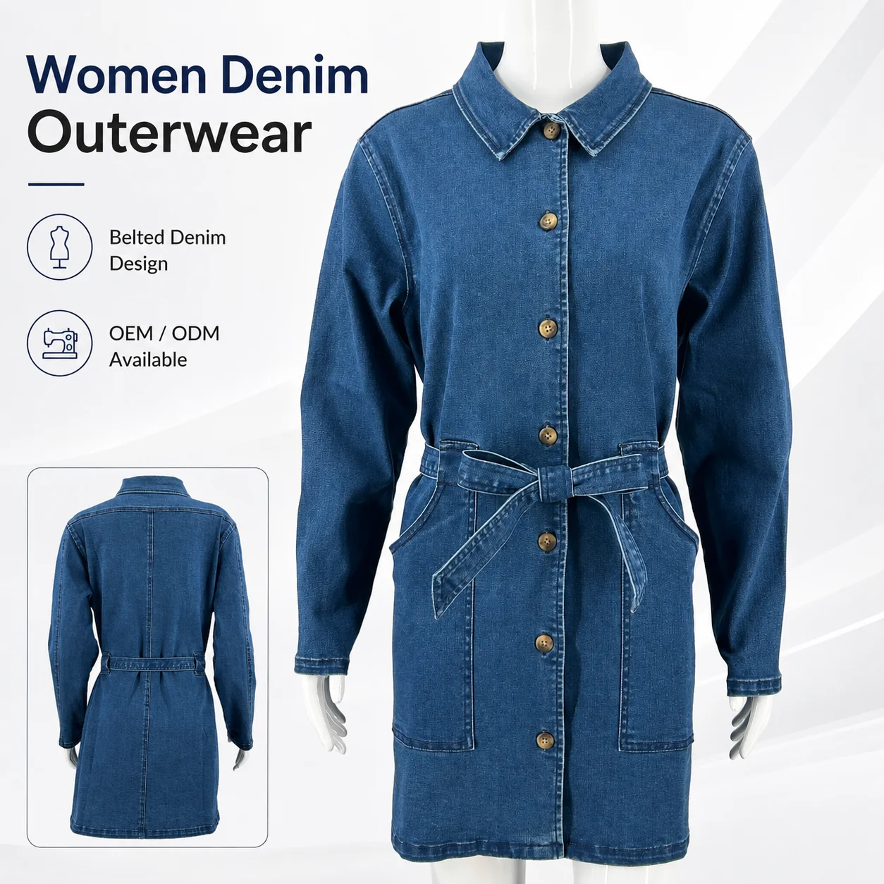 New Season Wholesale Custom Woven Denim Coated Stand Waterproof Windproof Breathable Casual Plain Jacket