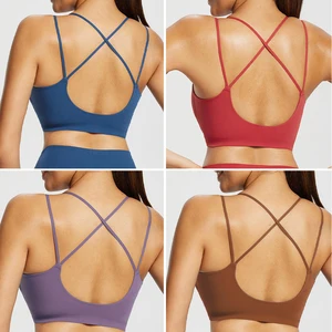 Custom Nylon Athletic Crop Top Workout Cross Back Yoga Bra Fitness Yoga Wear Girl Sports Bra