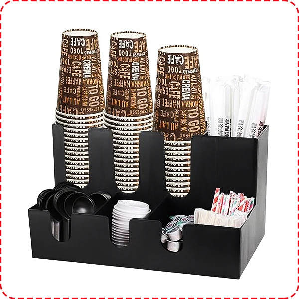 Restaurant Drink Self-Service Plastic Coffee Station Organizer Bar Countertop Paper Cup and Lid Dispenser Holder details