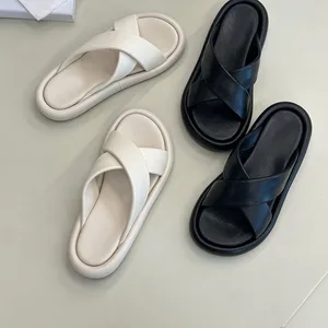 Black Cross Leather Women's Shoes slippers Women's Shoes Chaussure Femme De Luxe Designer Sandal slippers for Women