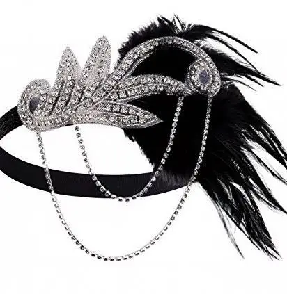 1920s Headband Feather Bridal Great Gatsby 20s Gangster Flapper