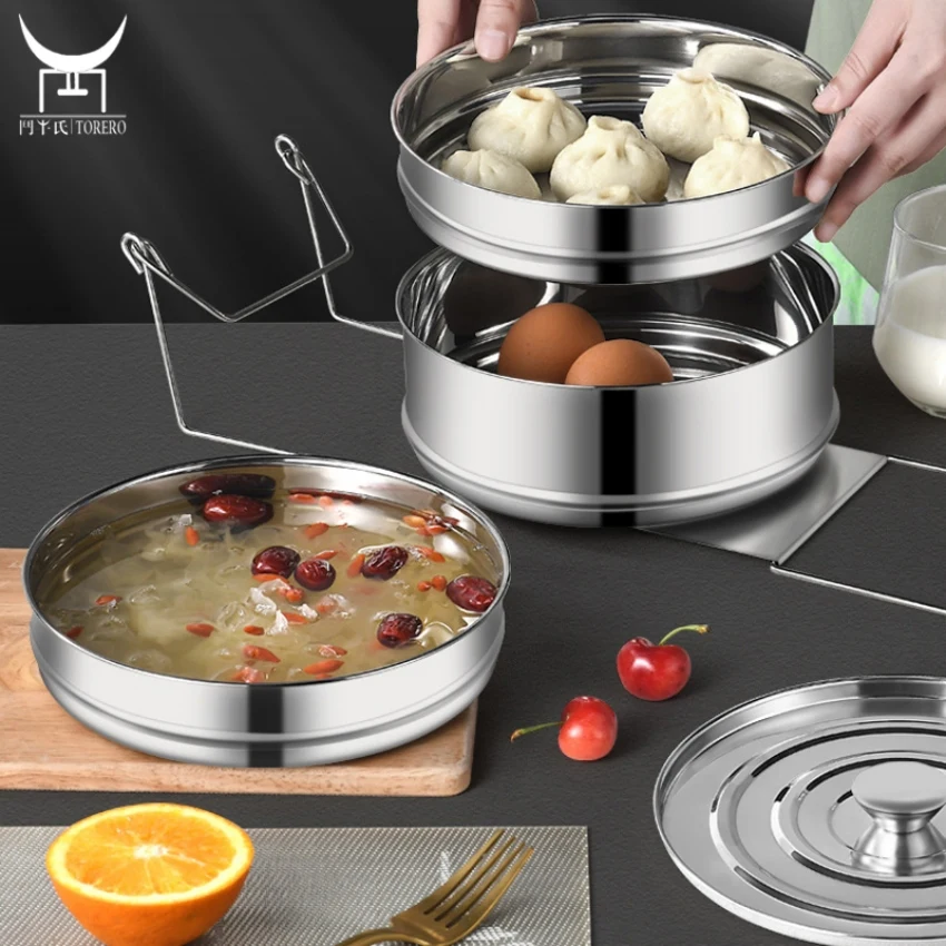304 Stainless Steel Stackable Cooker Separator 3 Tier Food Instant Steamers Basket Pot Accessories Portable Lunch Box