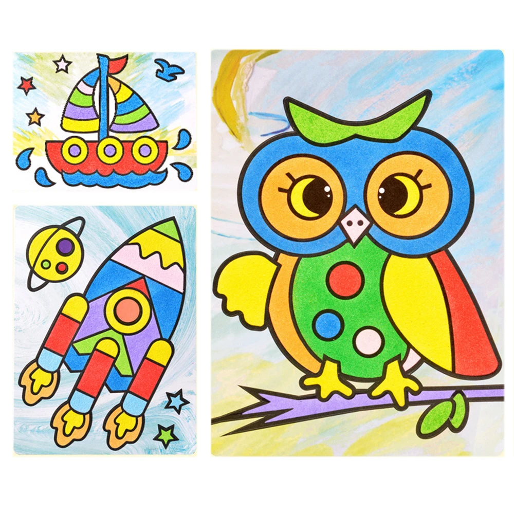 Kit d'art de peinture sur sable avec 50 feuilles de diverses cartes illustrées et 24 bouteilles de sable coloré, jouets de bricolage préscolaires éducatifs créatifs pour enfants (Rouge 1