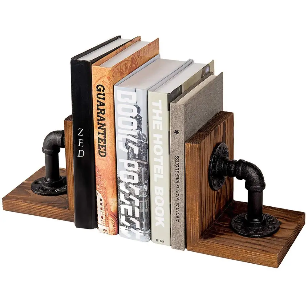 2 Pcs Wood Bookends Hand Drawn Onion Pepper Garlic Book Ends,Decorative Book Ends for Holding Books/Cookbooks/DVDs/Movices-Retro