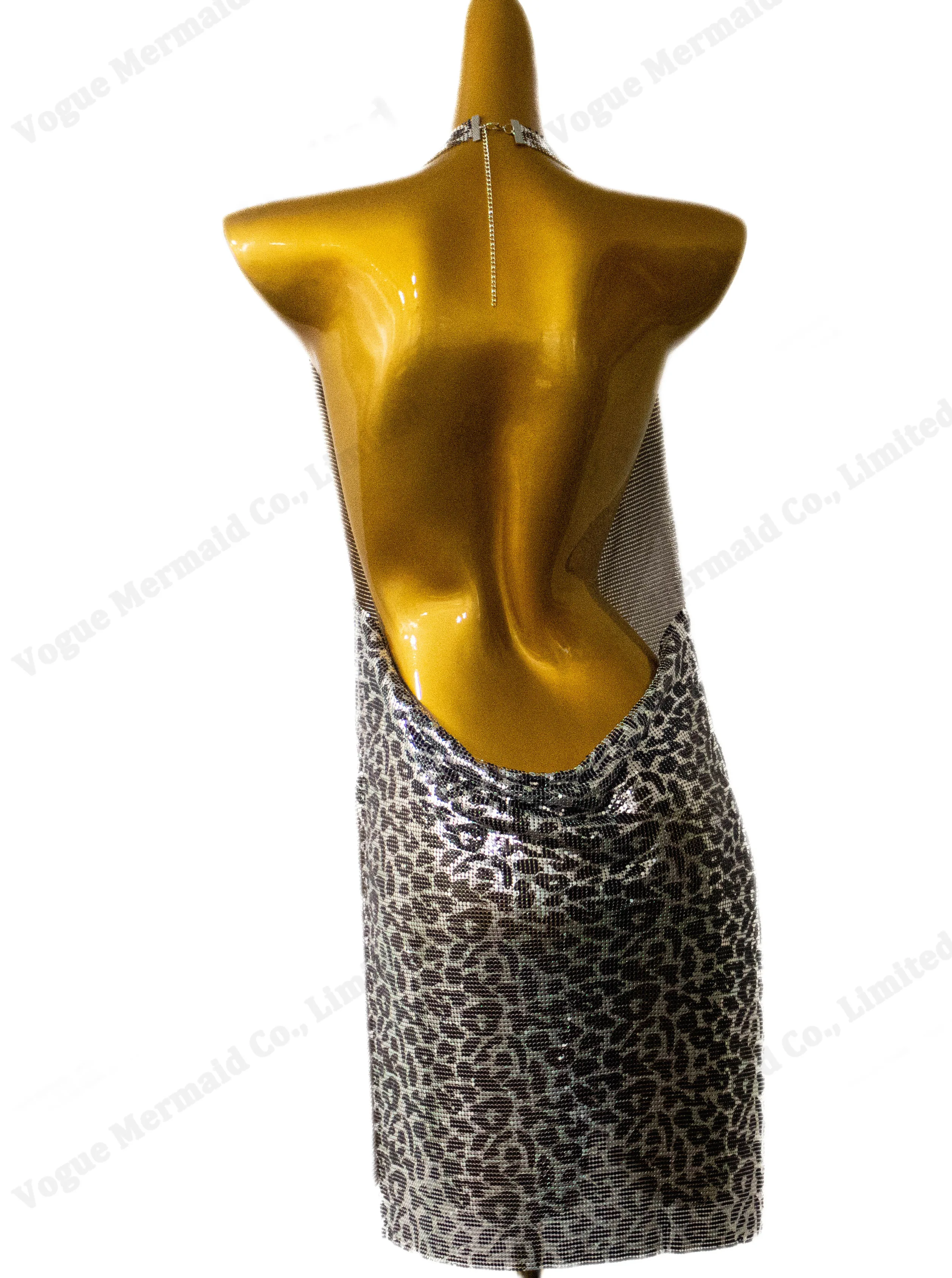 New Trend Wholesale Silvery Colorful Printing Metal Mesh Dress