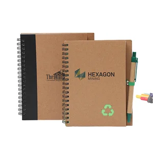 A5 Eco-Friendly Thick Kraft Paper Notebook Pen Spiral School Stationery Featuring Logo Branding Sticky Notes Printed
