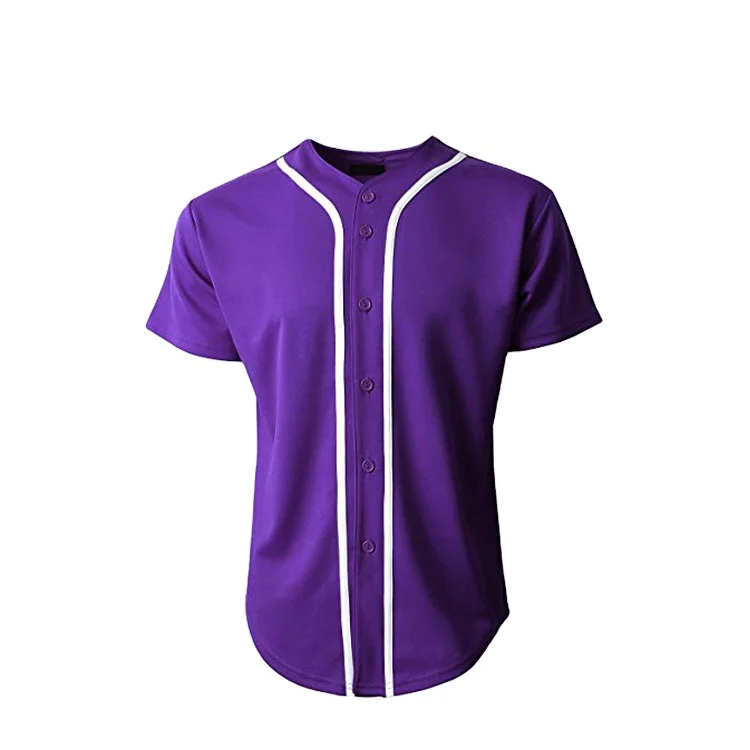 Source Good Quality Wholesale Blank 100% Polyester Full Button Purple Men  Women Baseball Jersey on m.