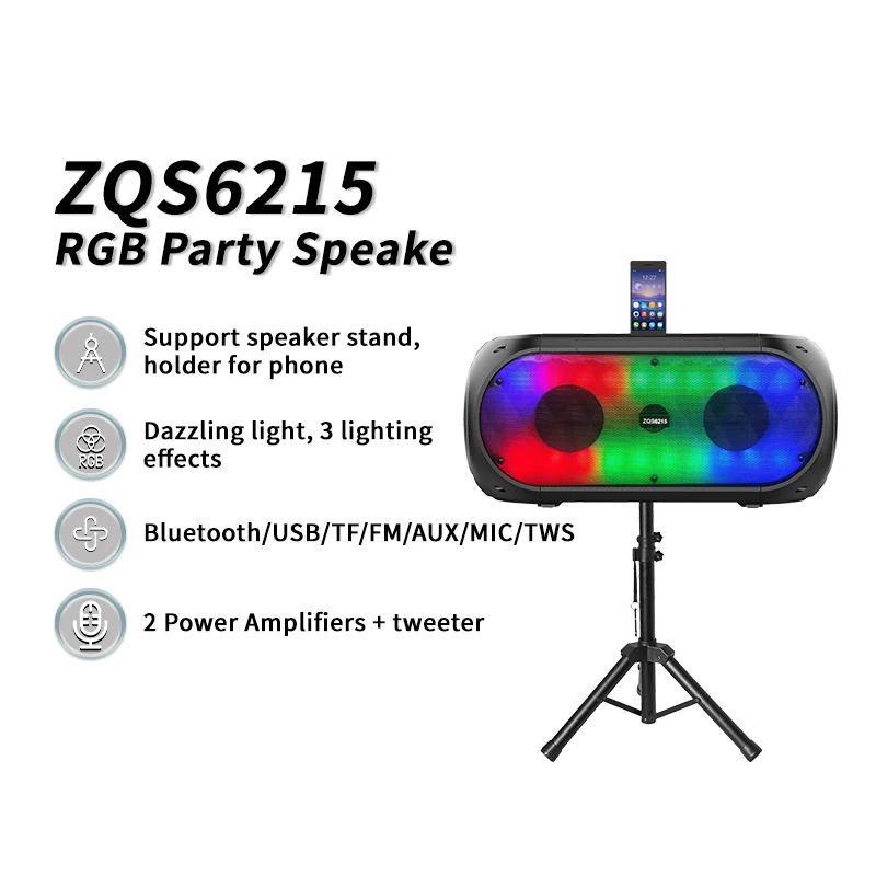SINGLE ZQS6215 Dual 6.5 Inch Wireless Bass Party Speaker