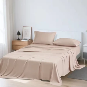 Eco-Bamboo King Size Bed Sheets Set Custom Solid Color Simply Woven with Pillowcase Wholesale Bedding Collection