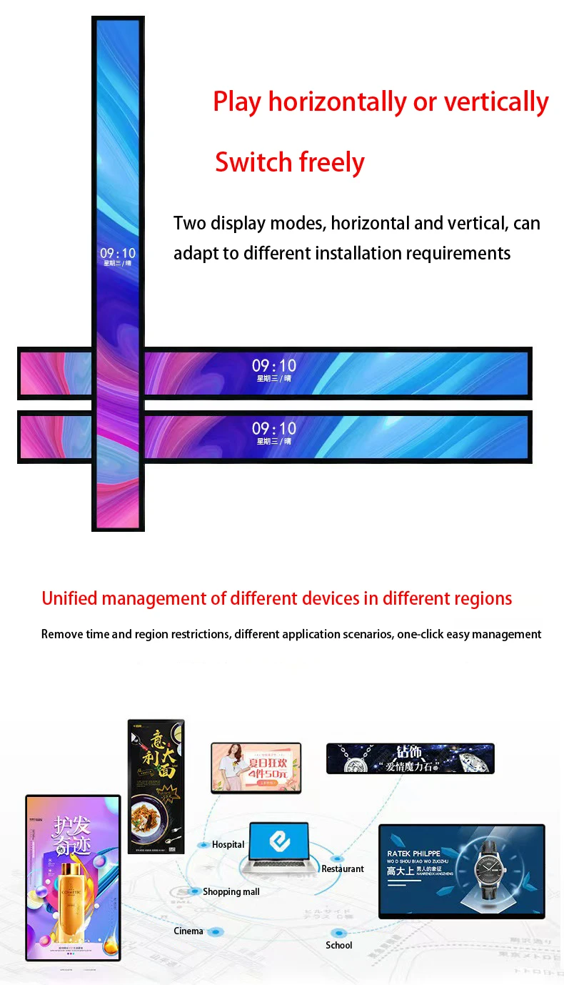 4K 74.9 inch stretched  bar display support 3840*336(RGB) digital shelf LCD advertising display Digital signage and display manufacture