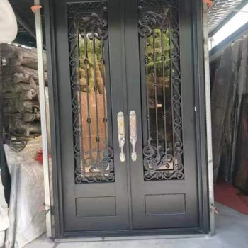 wrought iron and glass front door